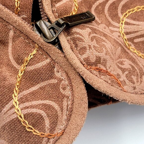 Brown Embroidered Paisley Zip-Up Jacket With High Collar & Back Buttoned details - Picture 11 of 15